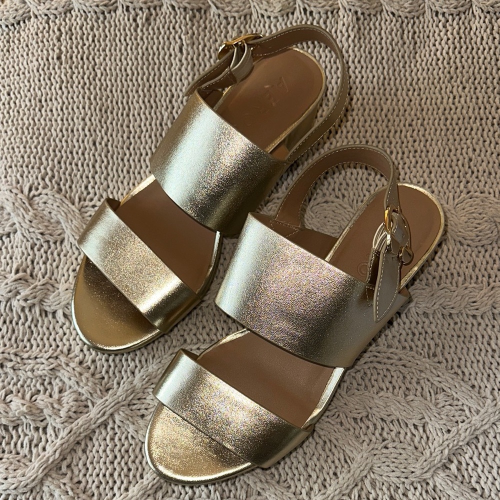 AEROSOLES Metallic Gold Double-Strap Slingback Sandals